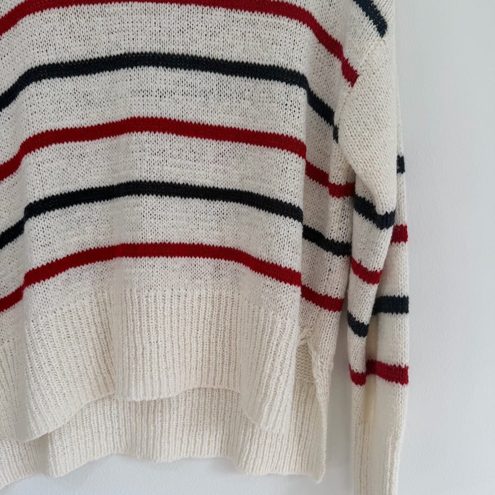 Lulu’s White Stripe Knit Sweater Coastal Casual Relaxed Pullover Size L - Picture 7 of 8